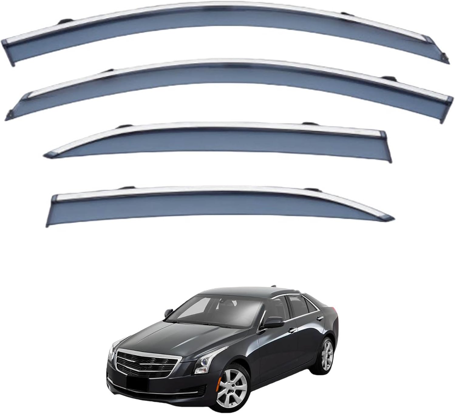Window Deflectors for Cadillac ATS-L MK1 2014-2018, Sun Rain Guard Window Visors Vent Shades with Bright Stripes Car Accessories