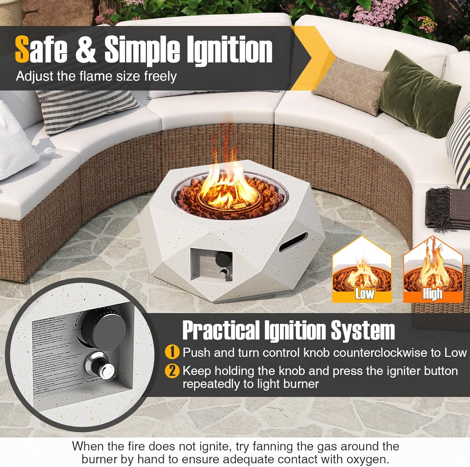 Tangkula Propane Fire Pit Table, 28” Hexagon Terrazzo Gas Fire Pit with Stainless Steel Burner & Lava Rocks, Protective Cover & Tank Seat Included, 40,000 BTU Smokeless Fire Pit for Outside Patio