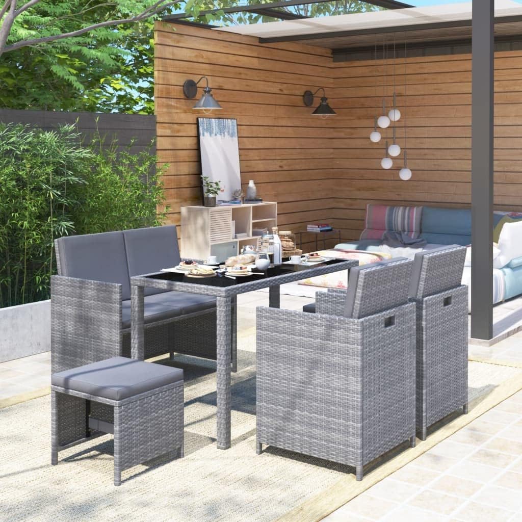 Patio Set 6 Piece Patio Dining Set with Cushions Poly Rattan Gray