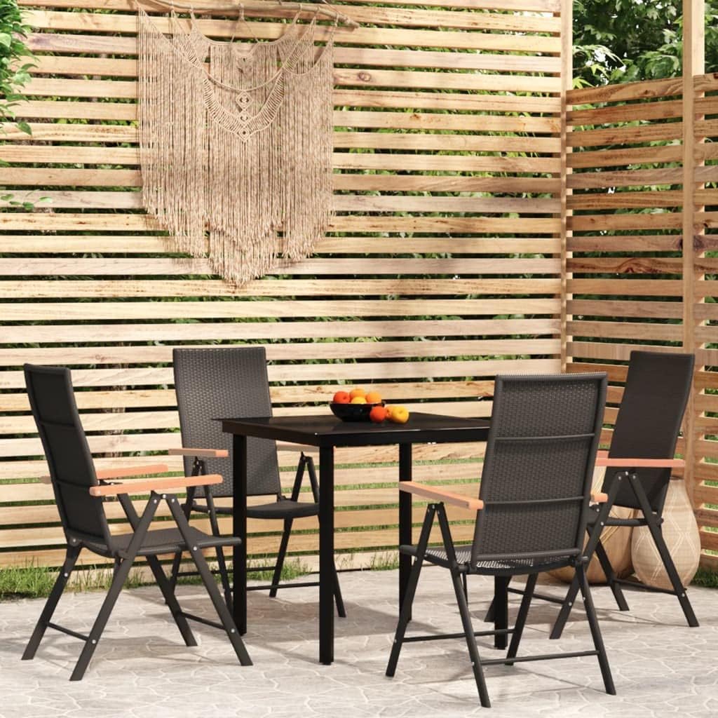 5 Piece Patio Dining Set Black,Cozy Outdoor Patio Dining Set: PowderCoated Steel Frame and Foldable PE Rattan Chairs for Comfort and Durability Furniture Sets for Patio, Lawn & Garden