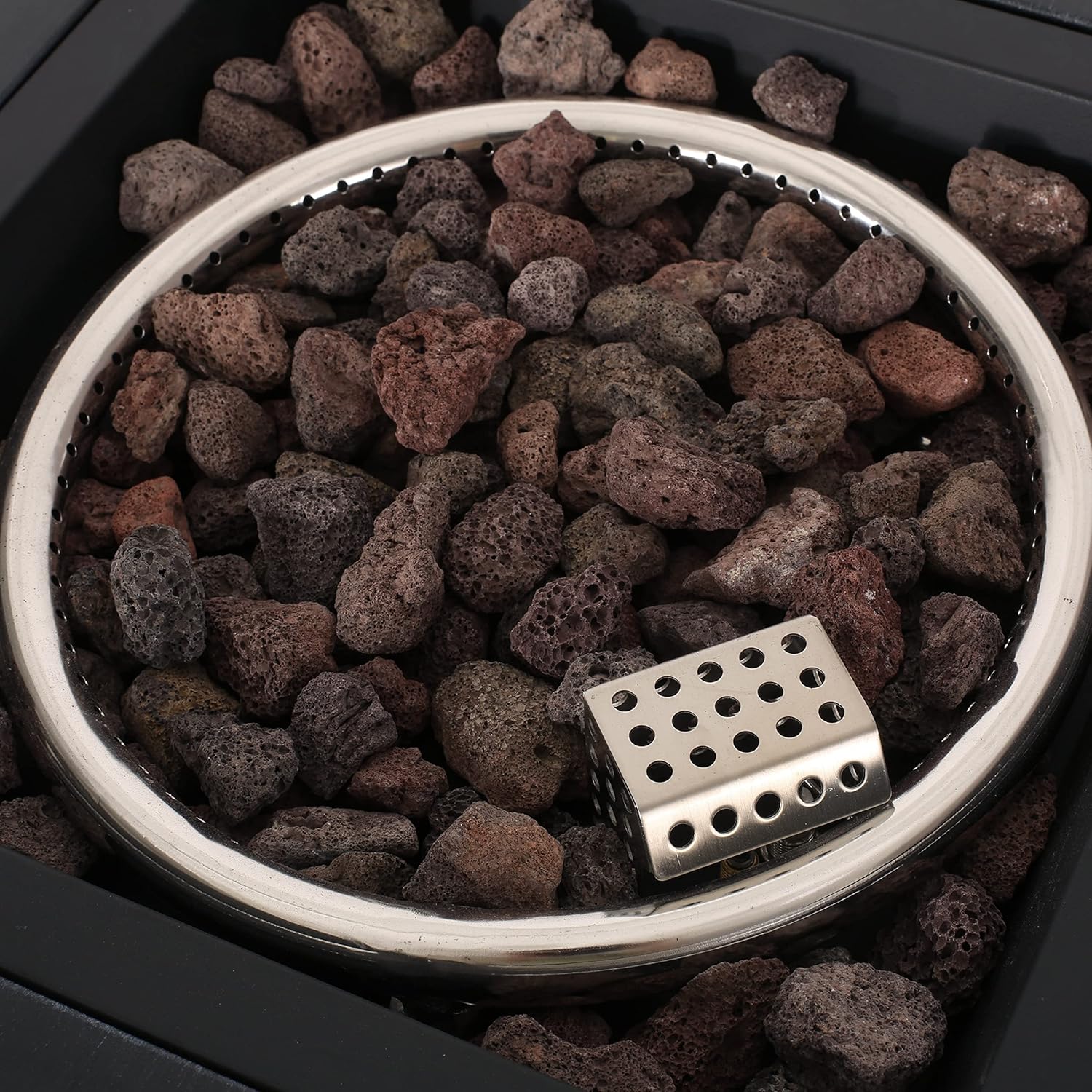 19.5 Inch Square Propane Fire Pit with Hidden Tank Space, 30,000 BTU Outdoor Fire Pit in Brushed Black, Compact Iron Fire Pits for Patio Deck Garden, Portable Heating Column Design, Only Table - 730K