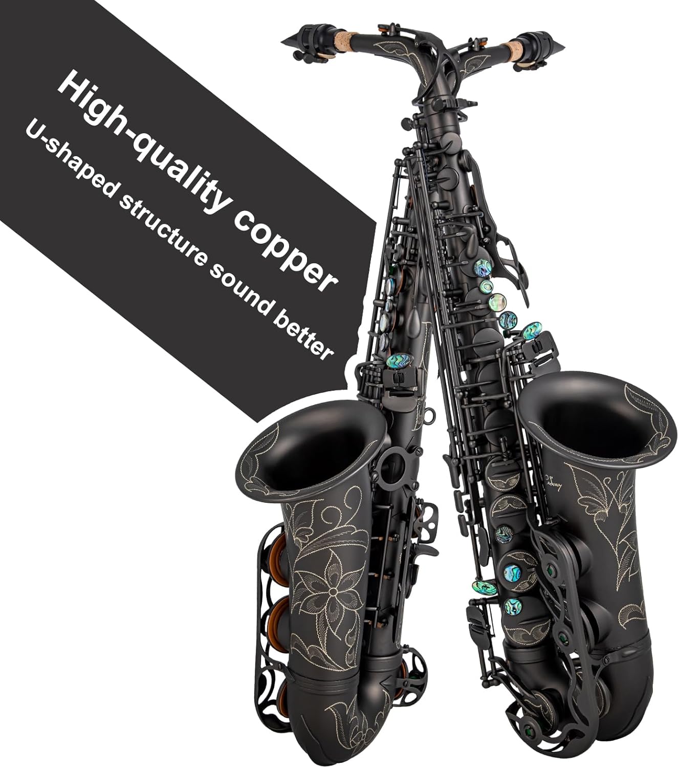 Alto Saxophone Eb beginner Saxophone includes brush canvas suitcase glove whistle piece cork plaster wipe cloth neck strap and other accessories (Black nickel scrub)