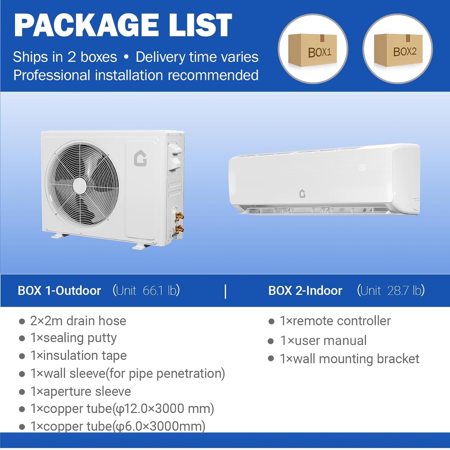 Garvee 18000 BTU Mini Split Air Conditioner Heat Pump System, 19 SEER2 Inverter Mini Split AC/Heating System, Ductless Wall Mount AC Cool Up to 1250 Sq. Ft, 230V