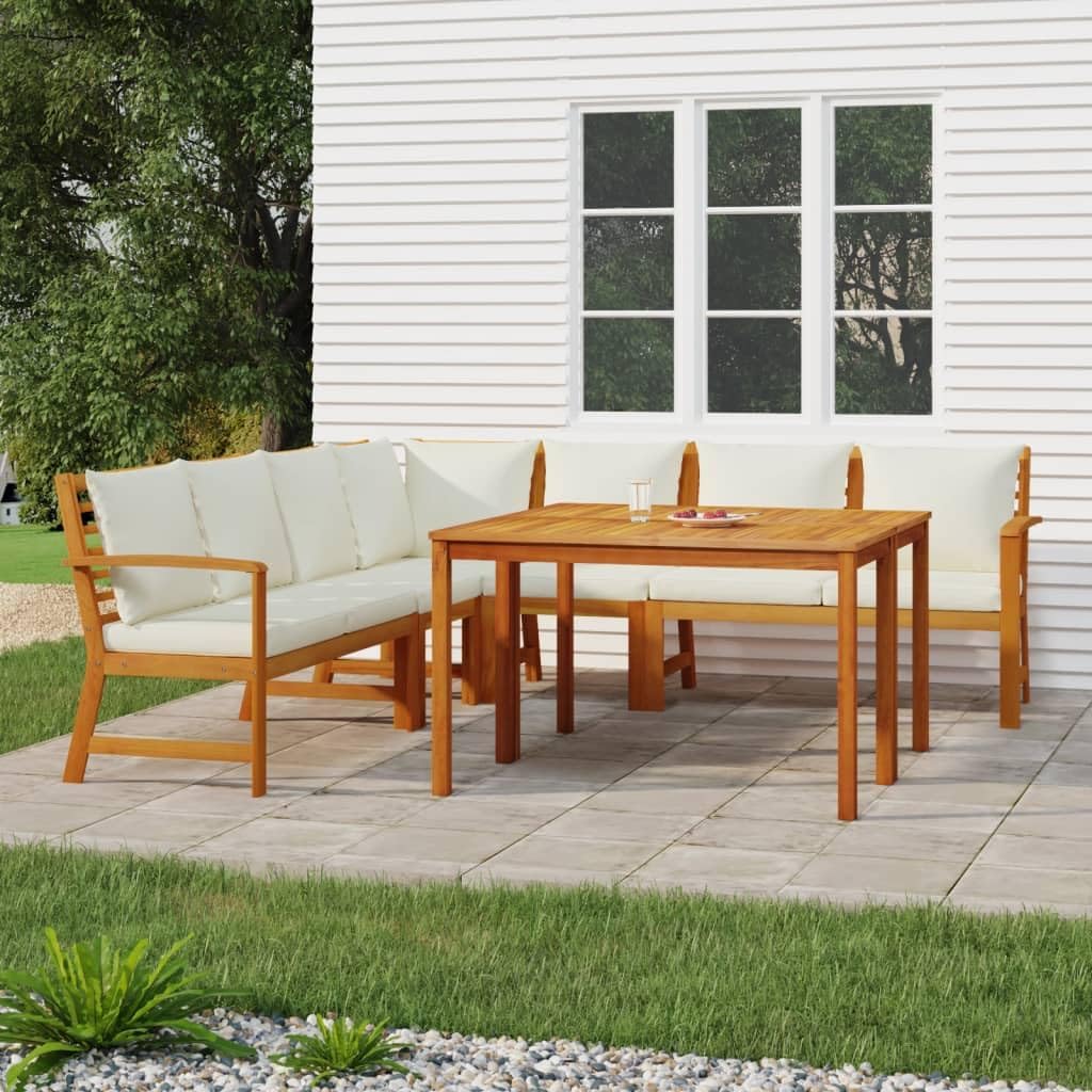 7 Piece Acacia Wood Patio Dining Set, Rectangular Outdoor Table and Chairs, Oiled Finish Balcony Furniture for Garden, Terrace