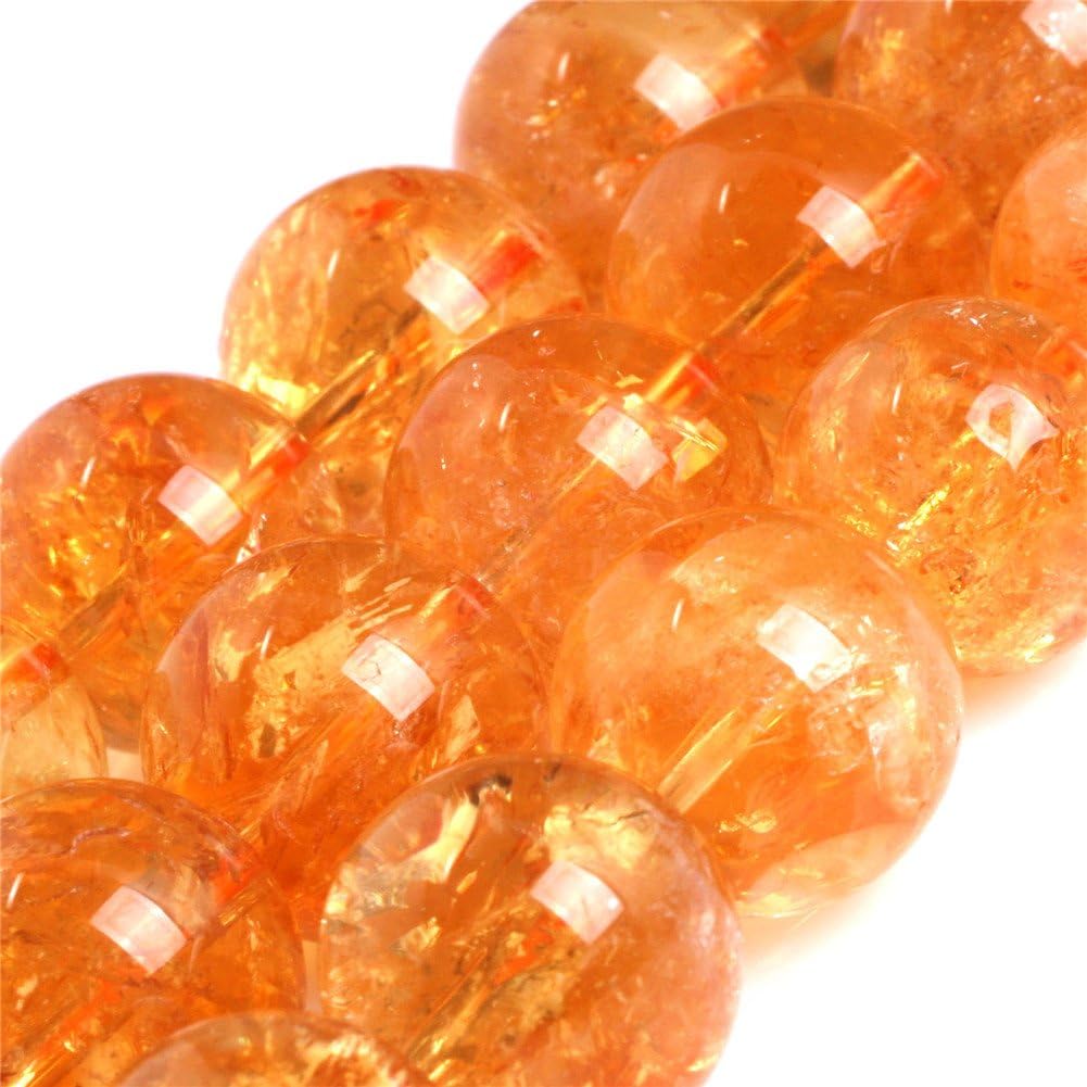 JOE FOREMAN 14mm Yellow Citrine Semi Precious Gemstone Round Loose Beads for Jewelry Making AAA Grade DIY Handmade Craft Supplies 15