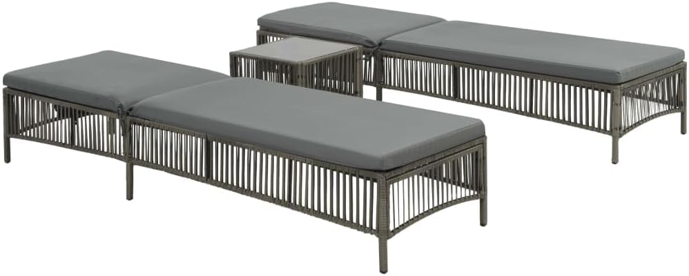 Patio Lounges Sunloungers 2 pcs with Table Poly Rattan Gray