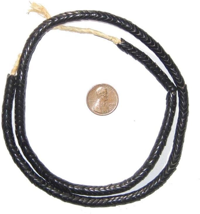 The Bead Chest Vintage Czech Snake Beads - Full Strand of Interlocking Glass Vertebrae Beads (Black, Small)