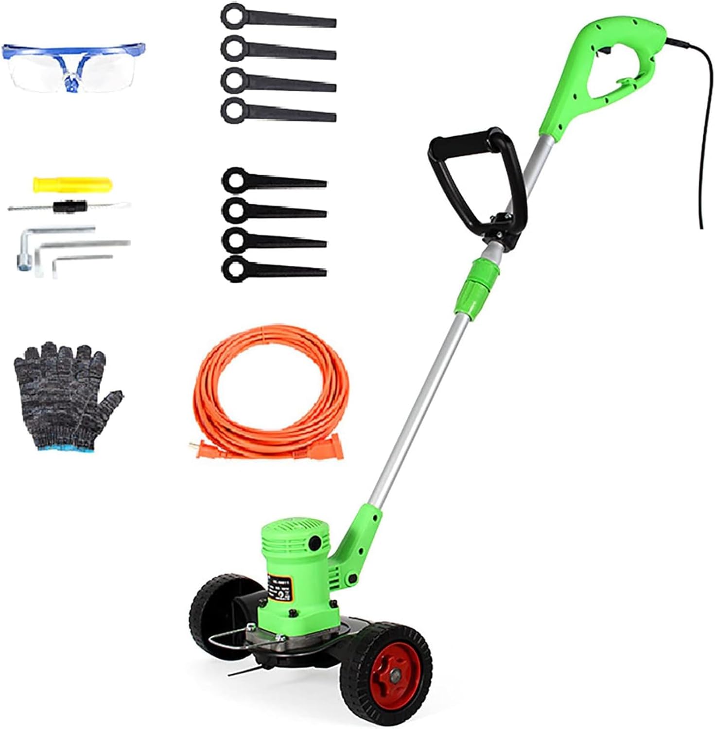 Plug-in Lawn Mower, with Rollers 3-Speed Adjustable Walk-Behind Lawn Mower 680W High Power Plug-in Lawn Mower with 10m Power Cord 2 Blades Household