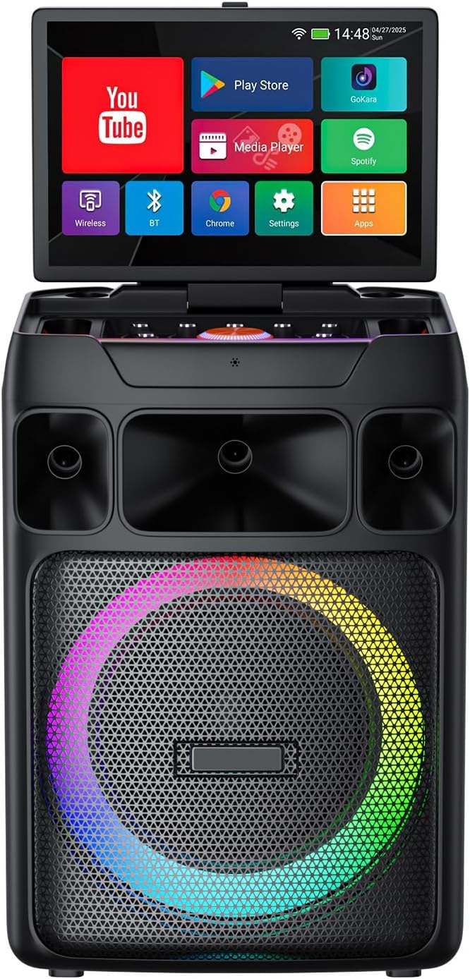 Smart Karaoke Machine with Screen & Lyrics Display, 14.1 Inch HD Screen, Dual Wireless Microphones, Up to 400W Power Speaker, Karaoke Machine for Adults or Music Lovers (Large)