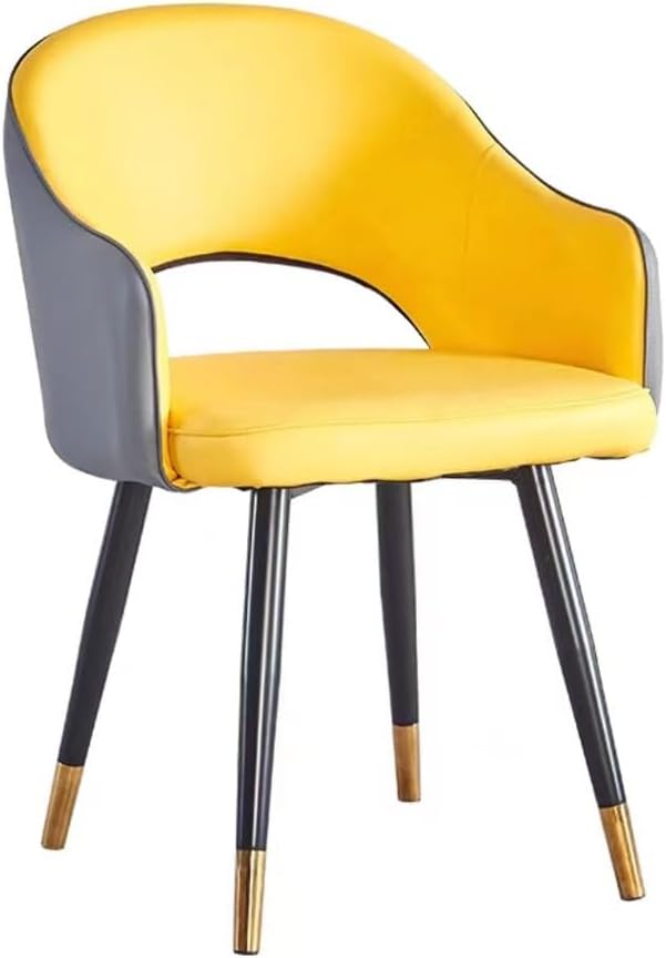 WKWKW Kitchen Kitchen Dining Chairs Wear Resistant Leather Modern Living Dining Room Accent Arm Chairs Carbon Steel Legs Office Lounge Chair(Yellow+Grey)