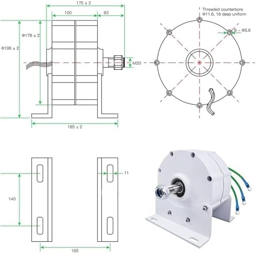 Upgraded 12000W 3 Phase Gearless Permanent Magnet Generator for Wind Water Turbines, Low RPM AC Generator with Rectifier - High Efficiency Windmill Power Solution
