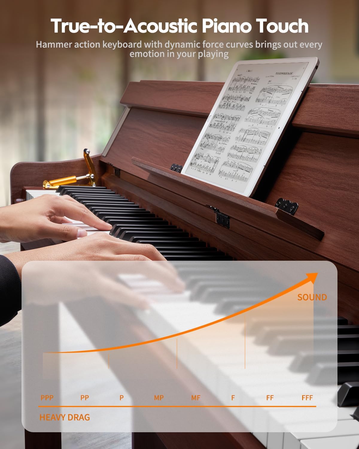STRICH 88 Keys Digital Piano, Hammer-Action Fully Weighted Keyboard, Cover Designed Electric Piano Keyboard with Furniture Stand, Headphones, Three Pedal, Brown, SDP-400