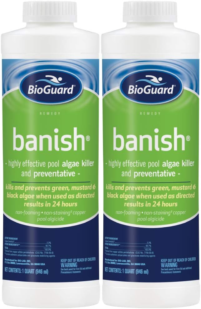 BioGuard Banish Pool Algae Preventative, 1 Quart, Pack of 2, Fast-Acting, Non-Foaming, Keeps Water Clear, Provides Effective Control of Algae Growth