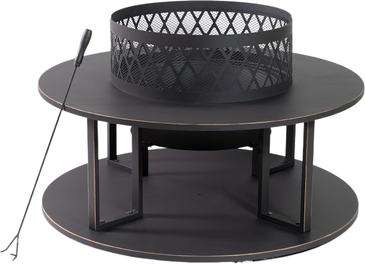 38 Inch Outdoor Fire Pit with Log Storage - Durable Construction, Rust Resistant, Removable Fire Grill and Fire Pan and Includes Fire Hook