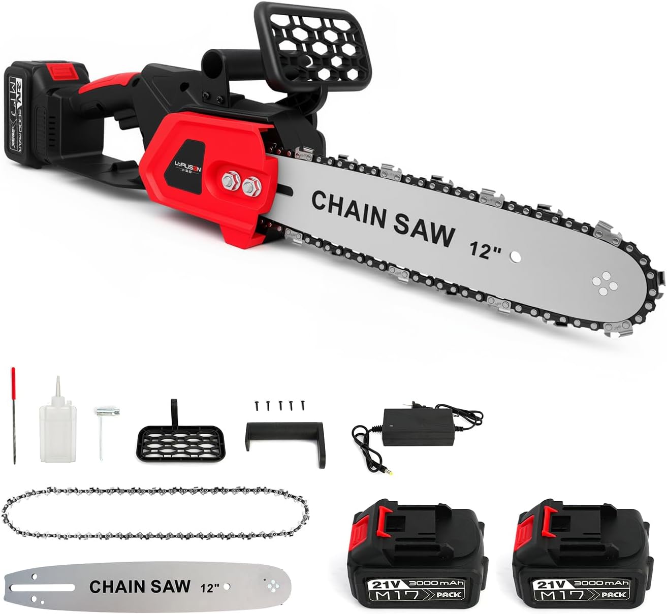 ALSO GO 12-inch Electric Chainsaw Cordless, 21V Battery Powered Chainsaw, Brushless Chain Saw with a 3.0Ah Battery, a Chain and a Charger Included, for Tree Trimming, Wood Cutting, Pruning
