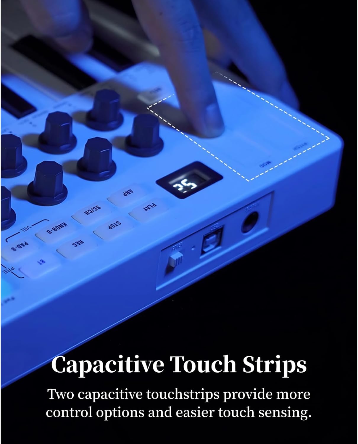 MIDI Keyboard Controller, 25 Key Portable Bluetooth MIDI Controller with 8 Backlit Drum Pads 8 Knobs, Mini Beat Maker for Music Production for Beginners Music making