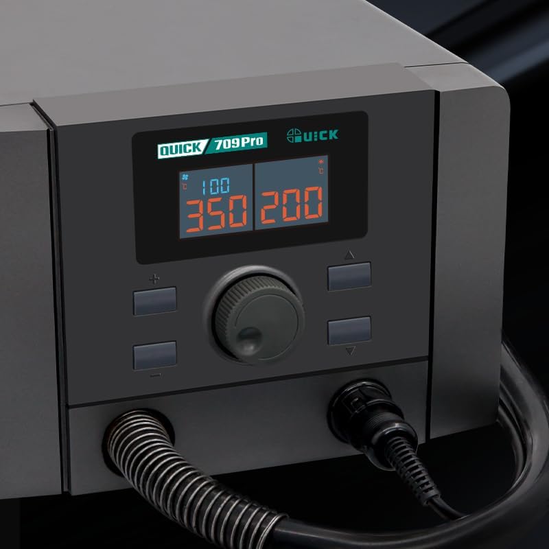 1350W Hot Air Rework & Soldering Iron Station Quick 709Pro 2-IN-1 50L High Flow Brushless Turbo Fan for Cellphone/Laptop Repair, Production line,Hobbyists, Labs