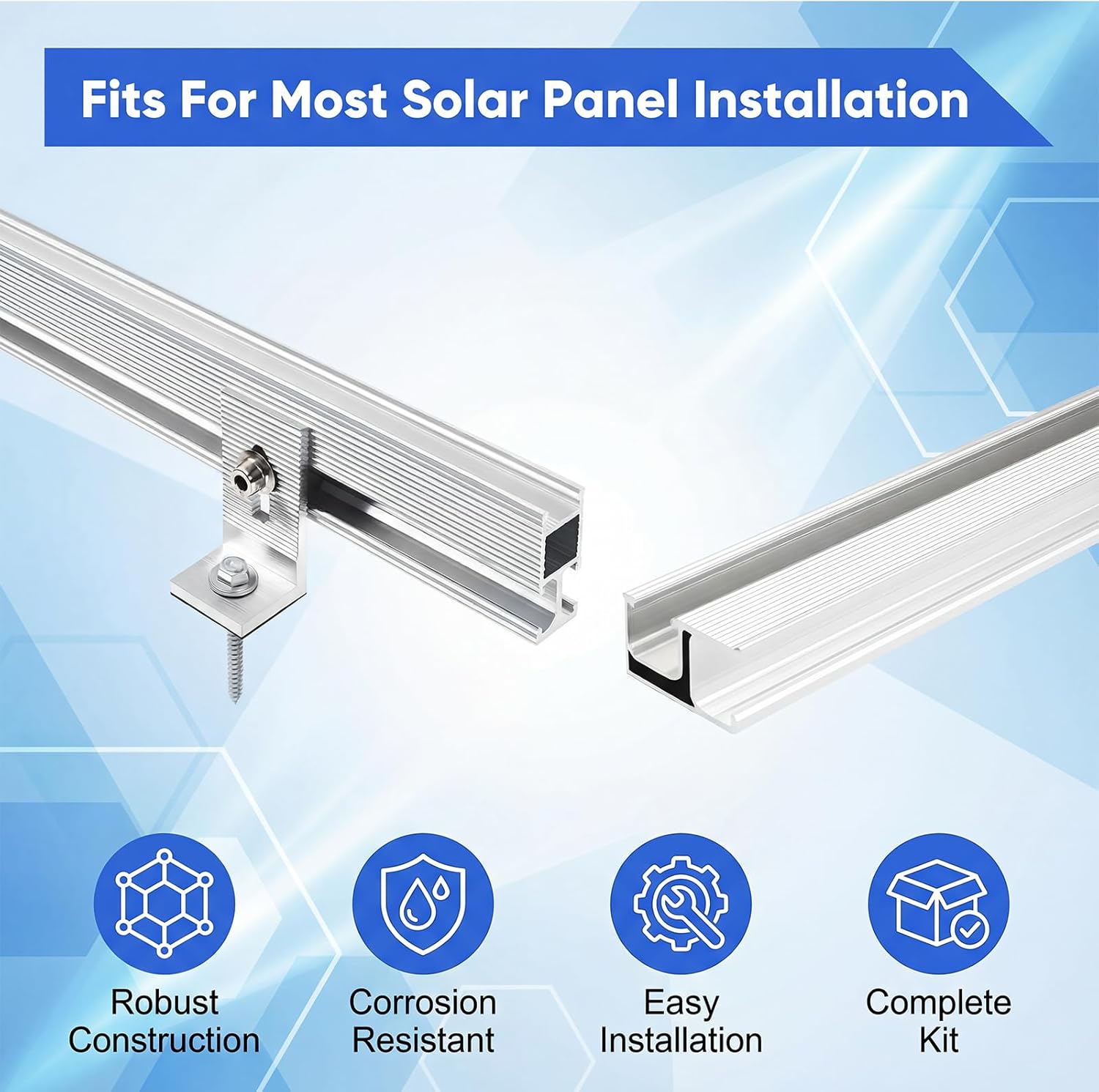 Solar Panel Mounting Brackets, Solar Panel Mounting Kit for 6 Solar Panels, with Clamps, L-Brackets, Includes 12 x 47 inches Rails, Suitable for Metal Roof, Concrete Roof, Wooden Roof, Tile Roof