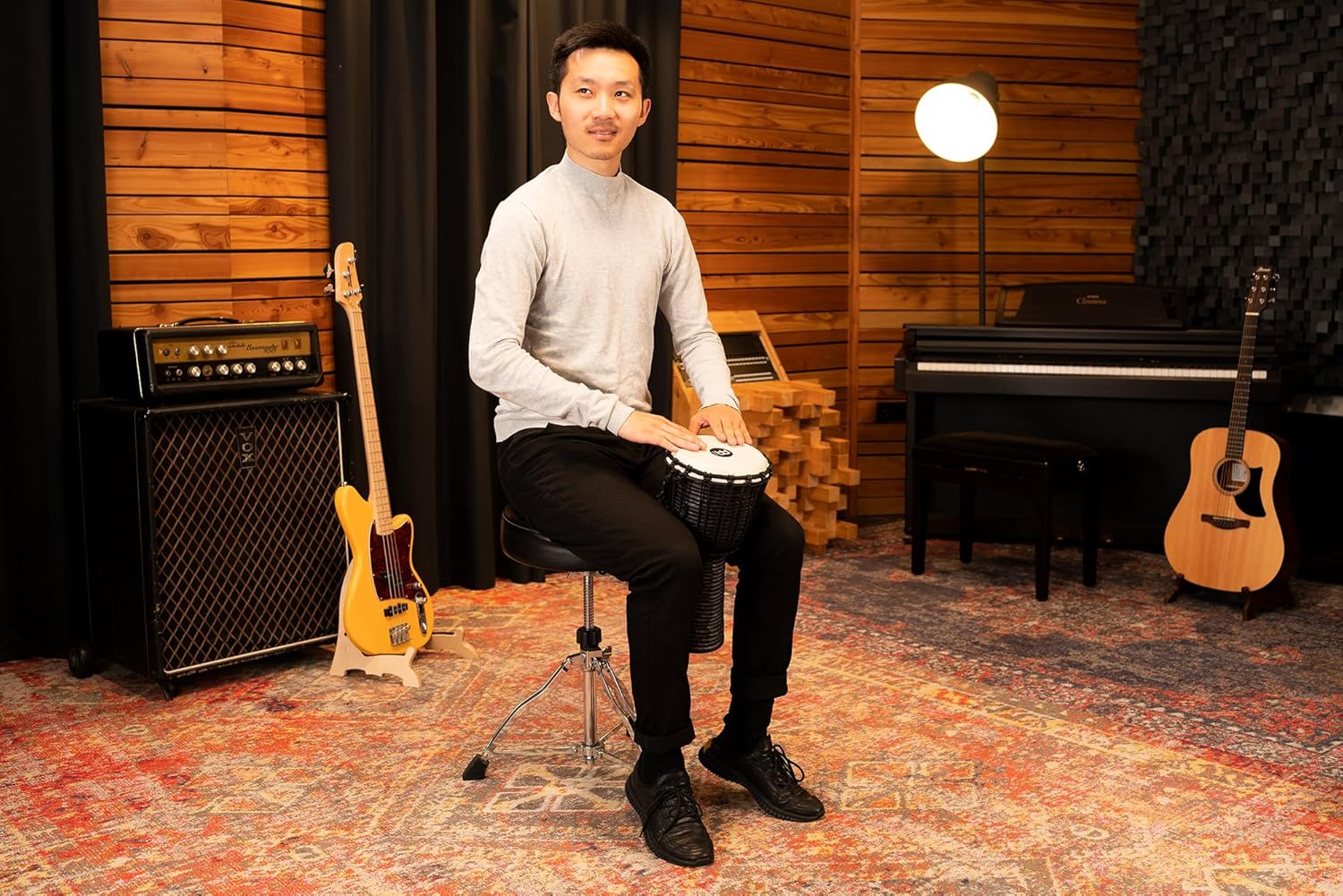 Djembe Hand Drum Circle Instrument, Carved Mahogany Headliner Series — NOT MADE IN CHINA — African Mali Weave Ropes, 2-YEAR WARRANTY