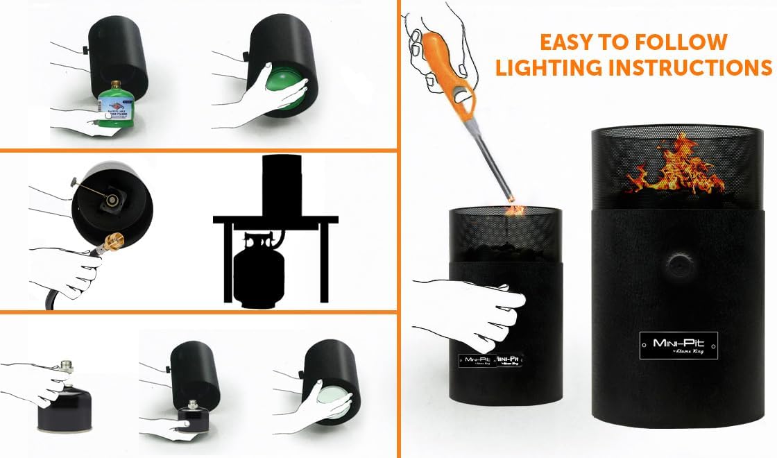Flame King Mini Tabletop Fire Pit, Dual Fuel Propane and Butane, Smokeless Odorless Flame, Portable Great for Outdoor
