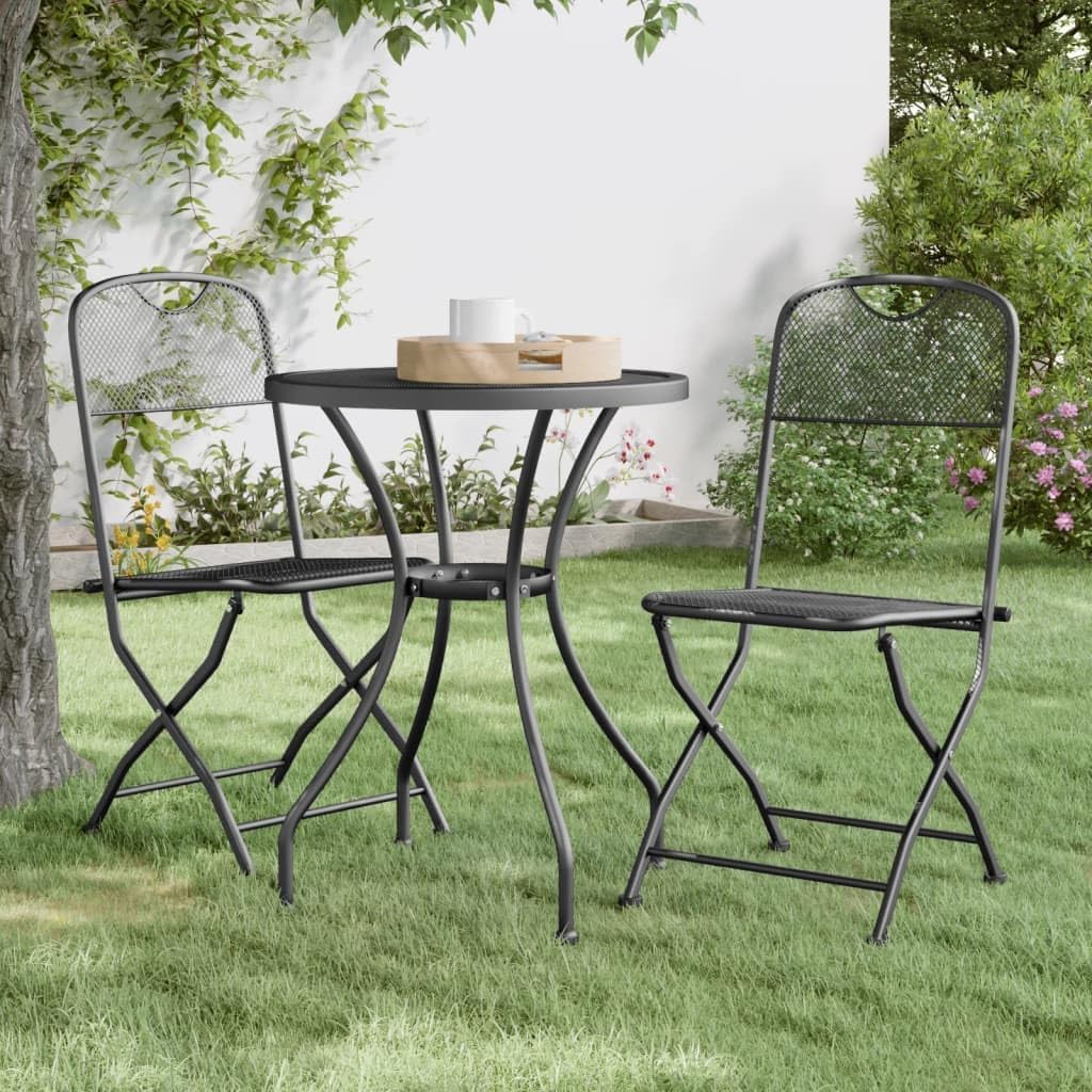 3 Piece Patio Dining Set Expanded Metal Mesh Anthracite Garden Furniture