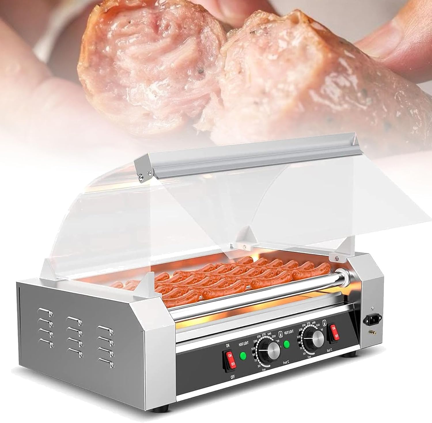 Hot Dog Roller Machine, Sausage Grill, High Power, Stainless Steel Table, Temperature Control, Suitable for Commercial and Home Use