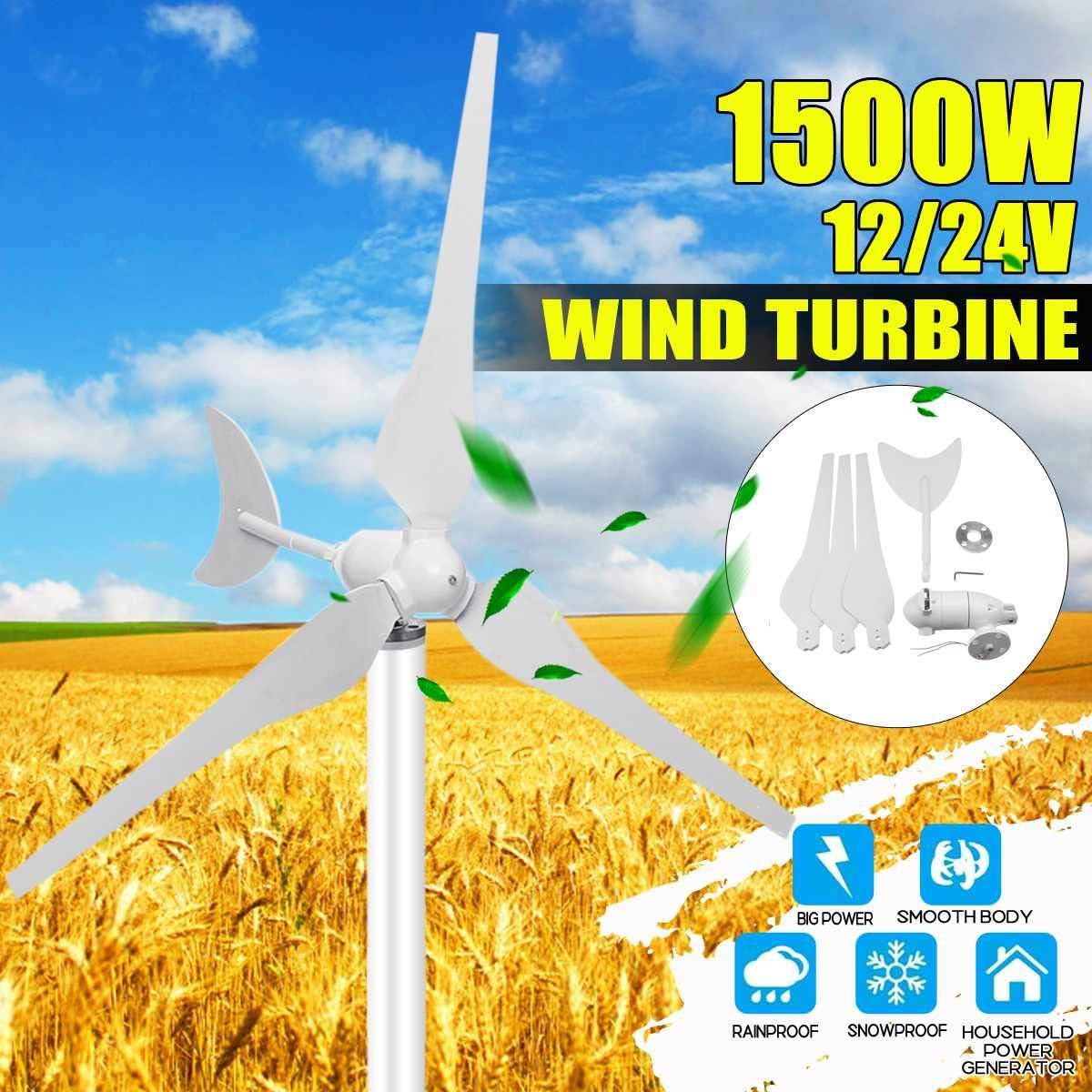 1500W Horizontal Wind Turbine Generator 12/24V 3 Blades Charge Windmill Energy Wind Generator for Home Camping Use Yacht Farm,24v