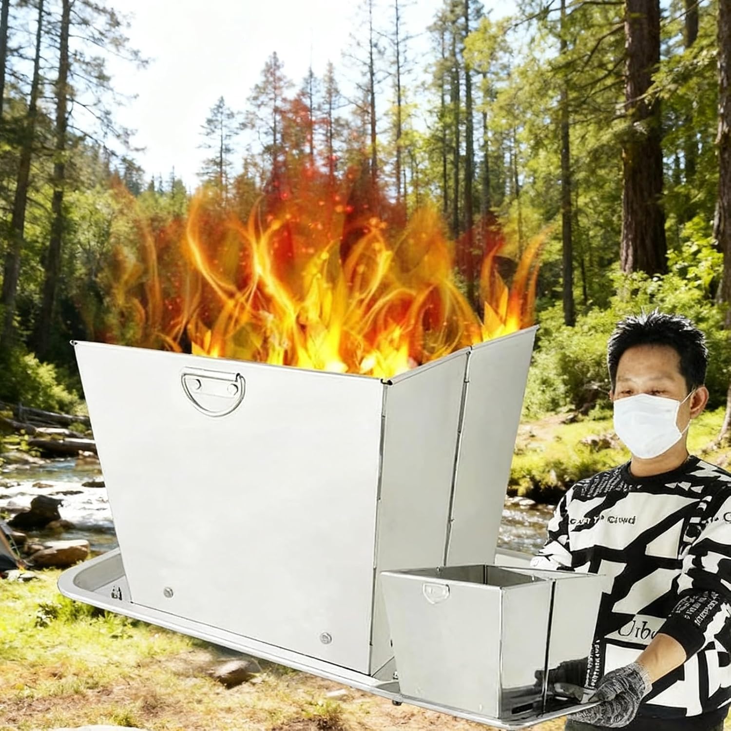 Foldable Incinerator, Portable Fire Pit, Burn Barrels for Outside for Burning Trash, Outdoor Fireplace, Incinerator Burn Barrel, Backyard Backyard Waste Disposal(61cm/24in)