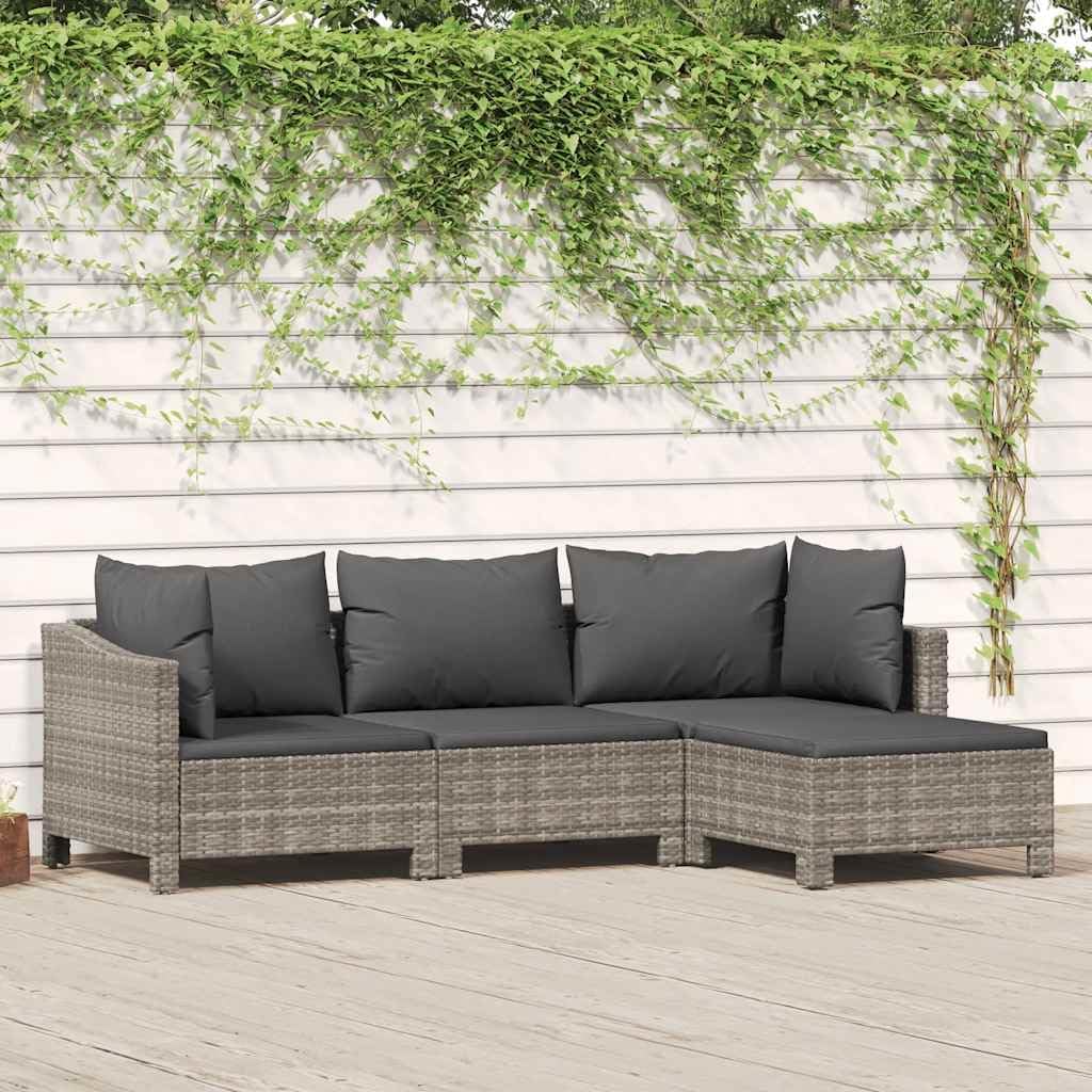 Patio Set 4 Piece Patio Lounge Set with Cushions Gray Poly Rattan
