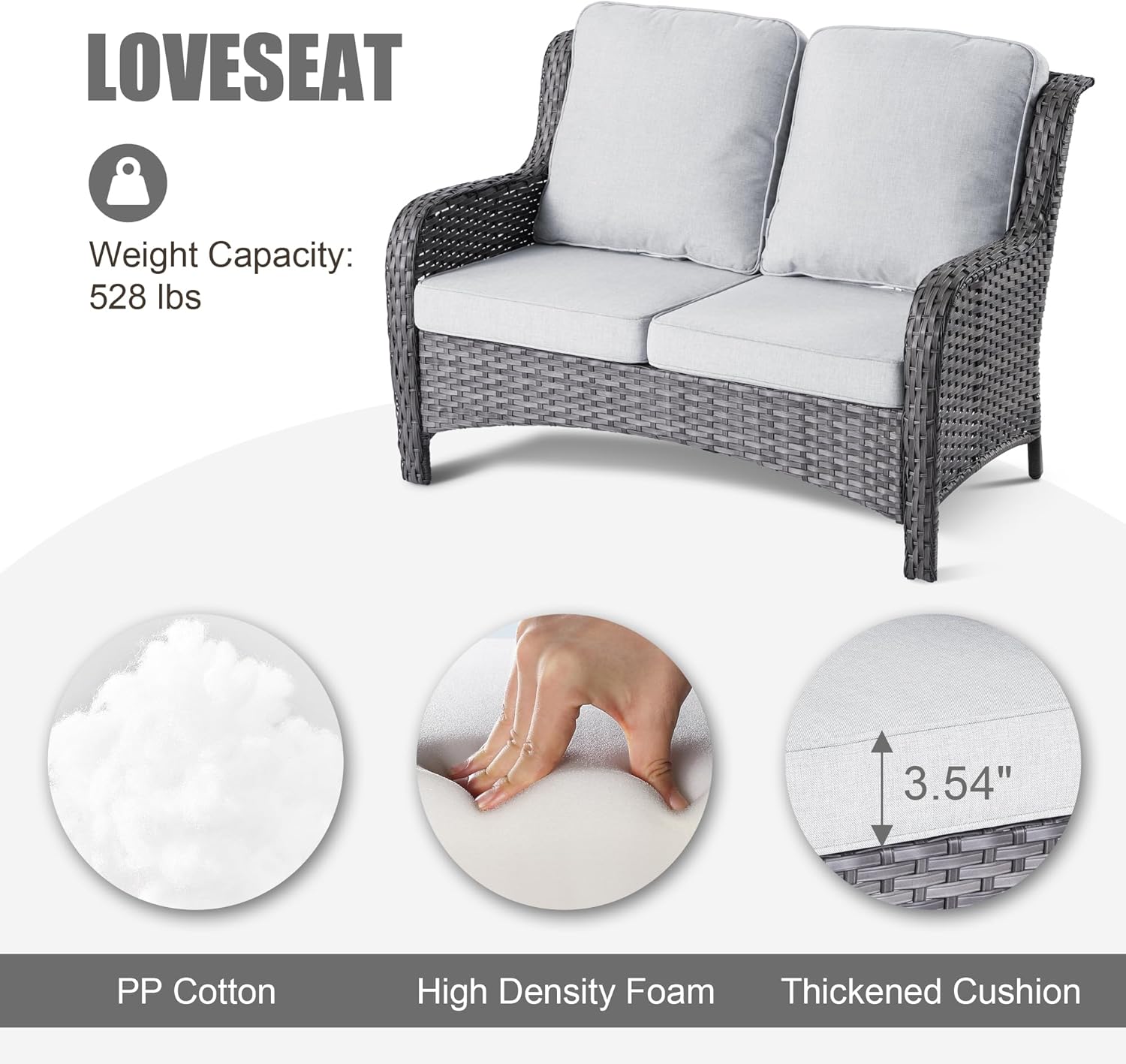 HOOOWOOO Patio Outdoor Furniture Set with Propane Fire Pit Table Swivel Chair,6 Piece High Back Wicker Couch Sofa Set,Outside Weather Resistant Conversation Seating Set w Curve Arm(Light Gray)