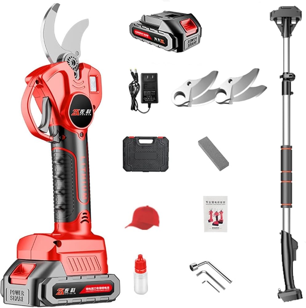 Cordless Electric Pruning Shears, Extendable Tree Pruning Pruner 21V 30mm Cut Electric Pruner Battery Powered,with Extension Pole, LCD Display Screen (1battery 3blade)