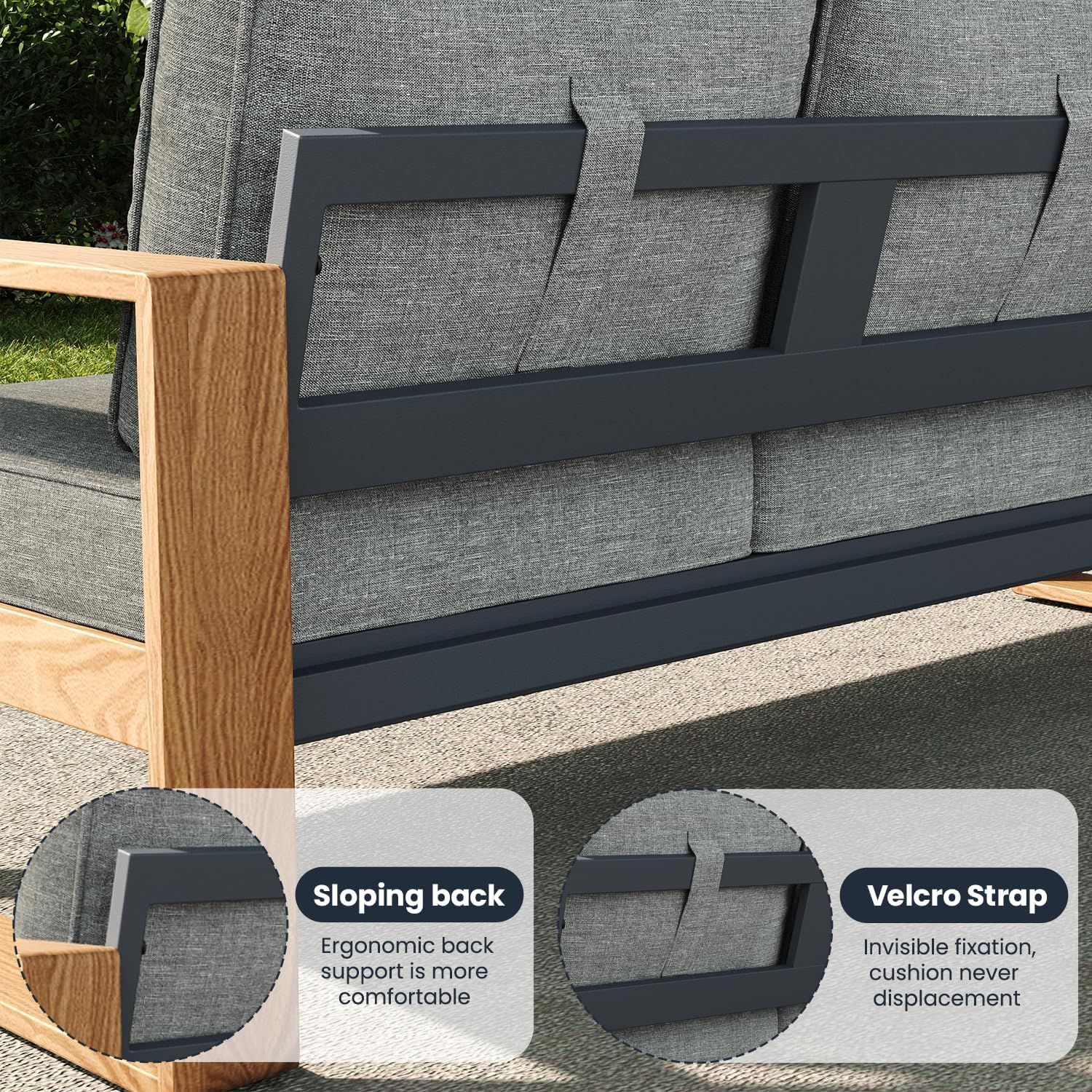 5 Pieces Aluminum Patio Furniture Set, Outdoor Conversation Sets with High Backrest Sofa and Fire Pit Table for Garden and Backyard