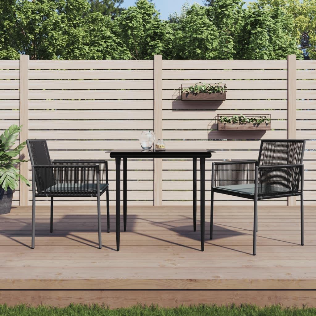 3 Piece Patio Dining Set with Cushions Black Poly Rattan and Steel,Modern and Durable Patio Dining Set for Outdoor Family Gatherings Furniture Sets for Patio, Lawn & Garden