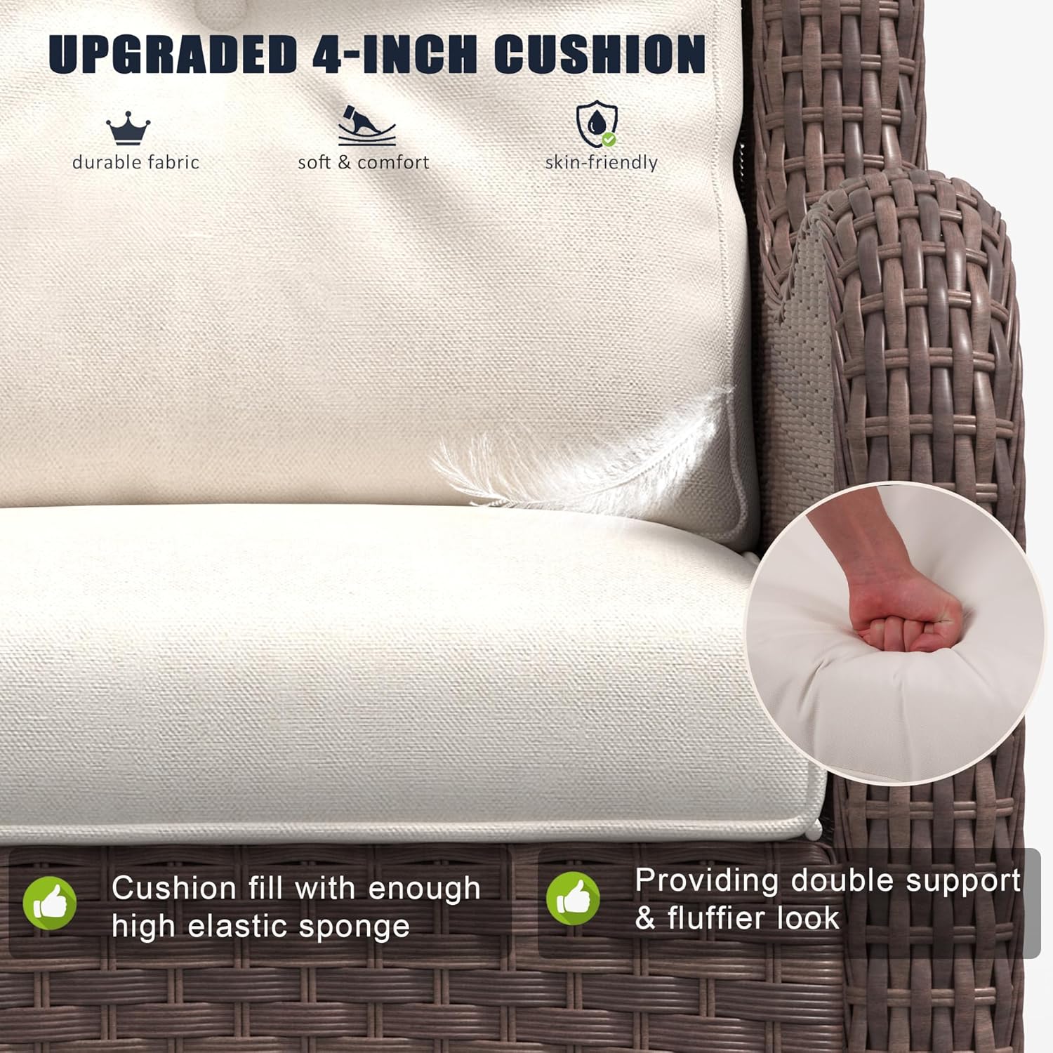 LayinSun 8 Pieces Outdoor Patio Furniture Set with Fire Pit Table, Rattan Wicker Sectional Swivel Rocker Chairs Sets with Ottomans, Swivel Glider Chair and Coffee Table