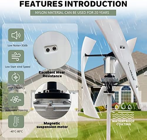 5000W Vertical Magnetic Wind Turbine Generator, 220V 3 Blades Vertical Levitation Upright Wind Generator 12V 24V 48V with MPPT Controller for Home Outdoor Garden (24V)
