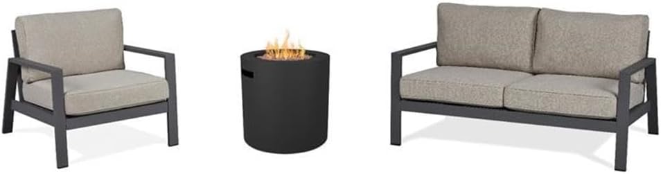 Home Square Set of 3 Propane Fire Pit Table & Chair & 2-Seat Sofa with Cushions