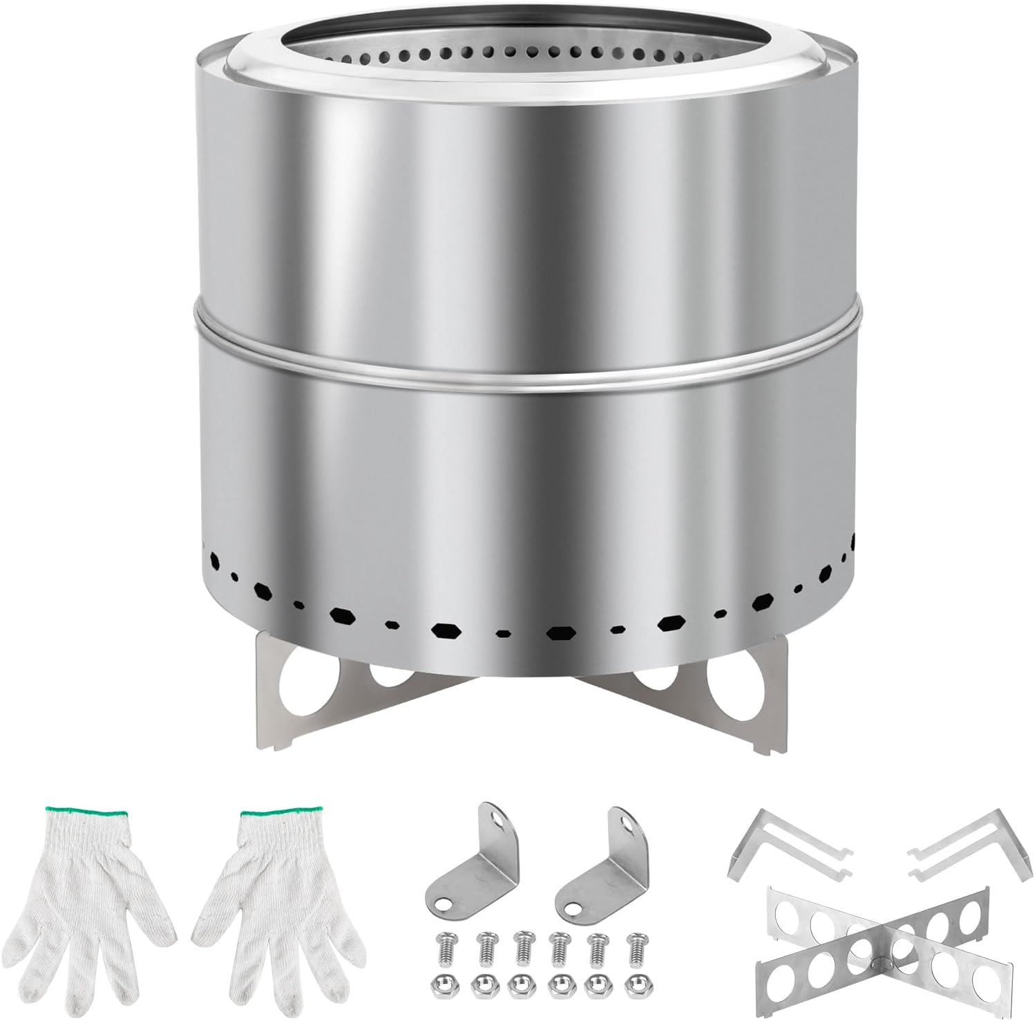 19 inch Large Portable Stainless Steel Smokeless Fire Pit, Outdoor Smokeless Firepit, Wood Burning Fire Pits for Camping Backyard Patio Garden Picnic with Carry Bag (19.3 * 19.3 * 19.3in,Silver)