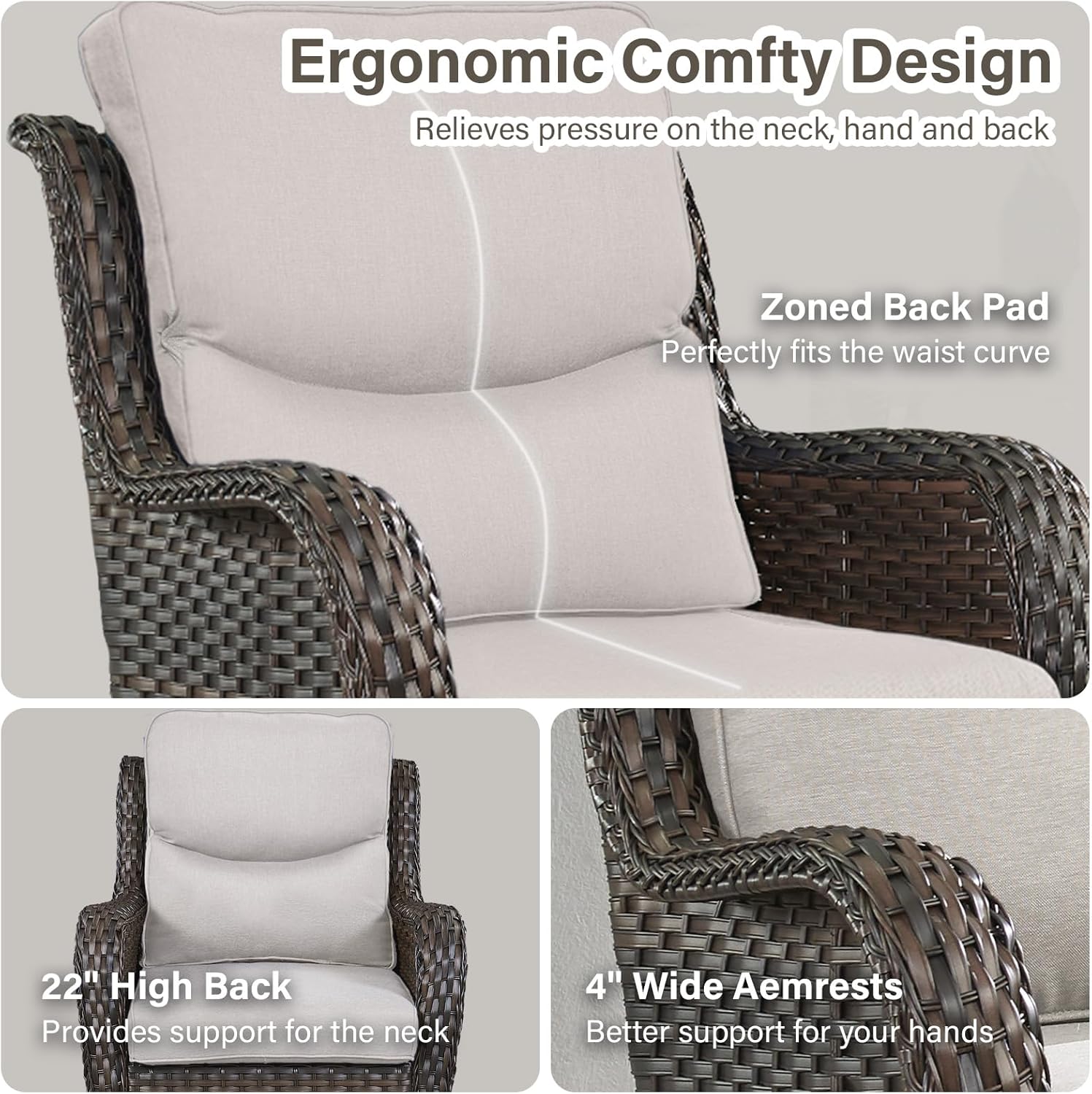 Outdoor Swivel Rocker Patio Chairs Set of 9 with 5