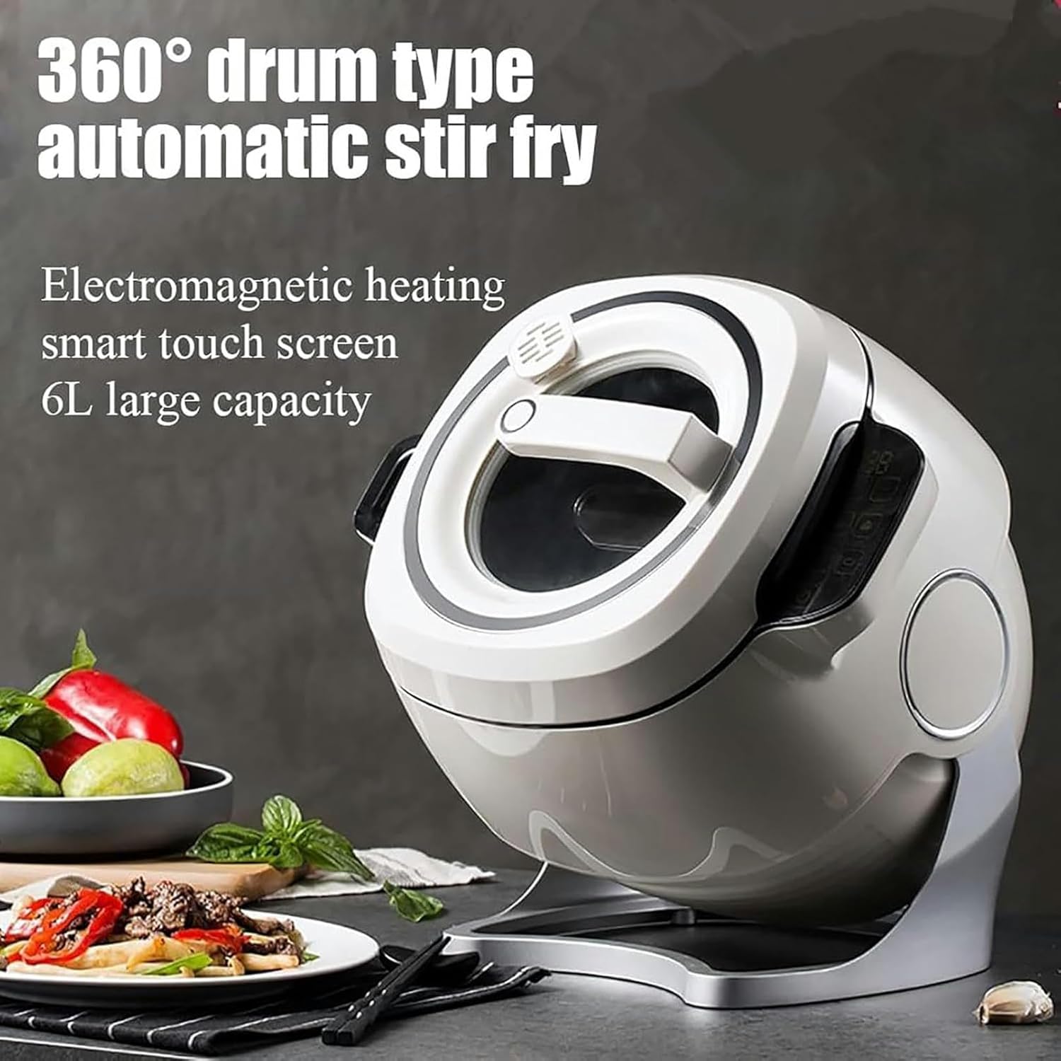 Commercial Food Processor, 6L Automatic Cooking Machine with 360° Rotating and 3D All-Round Heating, Adjustment 3 Gears Firepower and Pot Body, for Home Restaurant