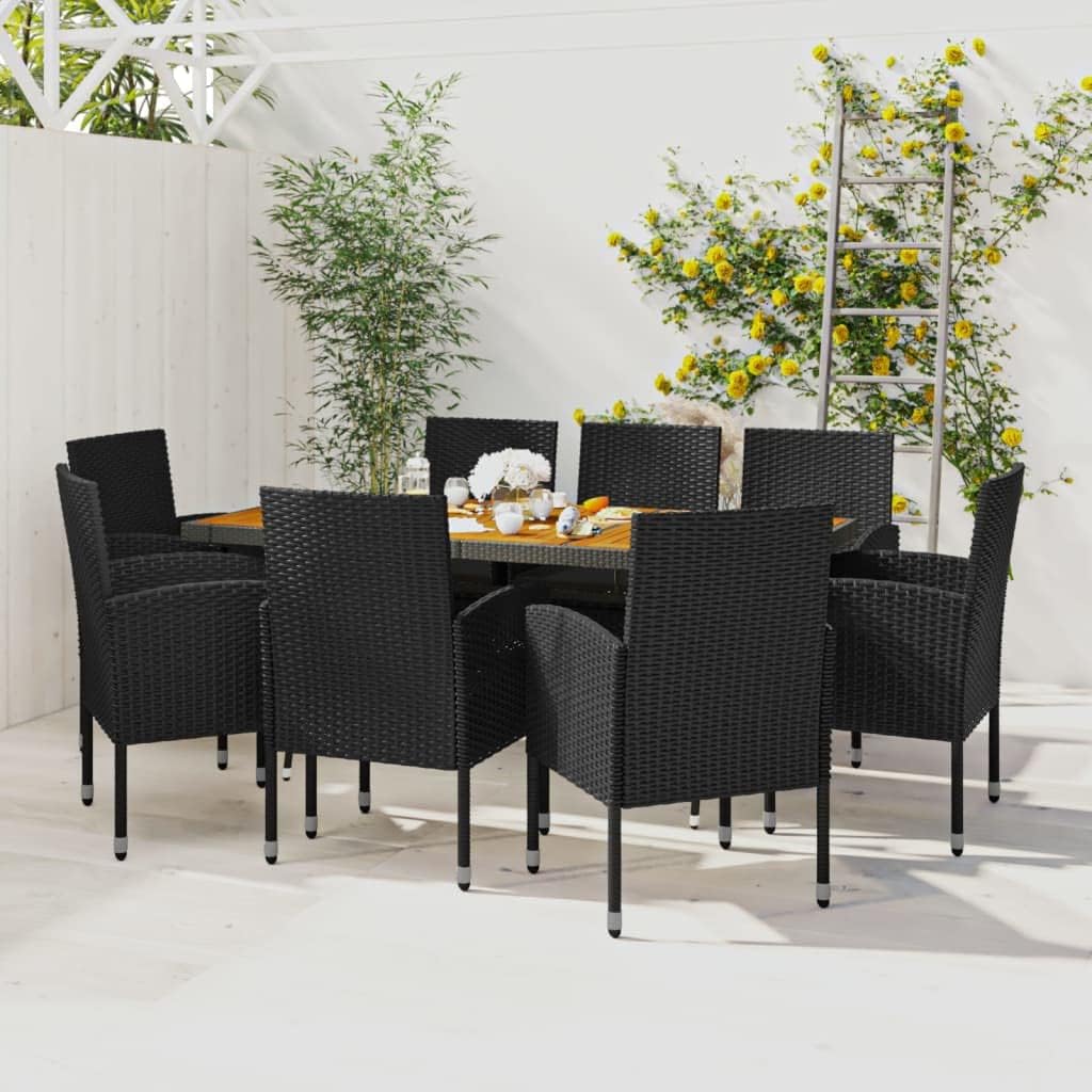 Furniture Sets 9 Piece Patio Dining Set Poly Rattan Black,Stylish Outdoor Dining Set: Durable and Comfortable for Patio and Garden Garden Conversation Sets