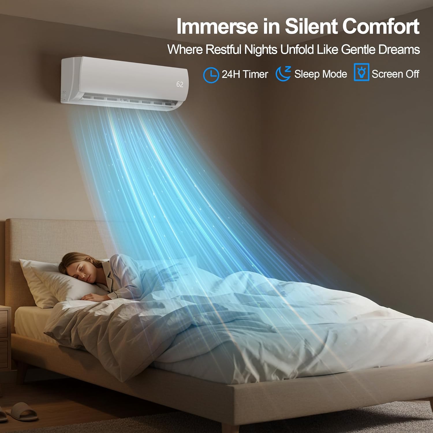 18000 BTU Mini Split AC/Heating System,19 SEER2 208/230V Energy Efficient Ductless Inverter System,Cools Up to 1250 Sq.Ft with Pre-Charged Condenser,Heat Pump & Installation Kits