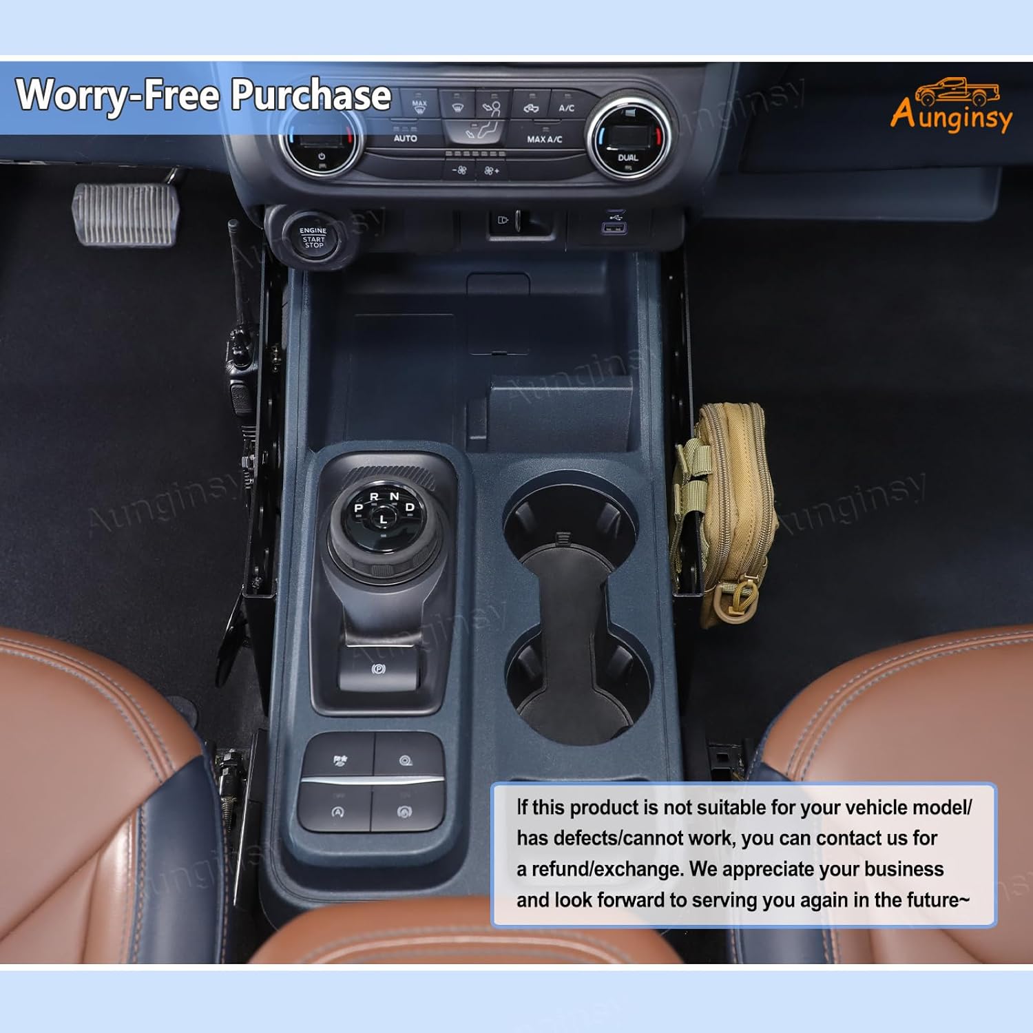 Aunginsy Center Console Side Gear Shift Panel Storage Baffl Compatible with Ford Maverick 2022-2025 Car Aluminum Central Control Organizer Modular Storage MOLLE Panel Box Holder Expansion Accessories