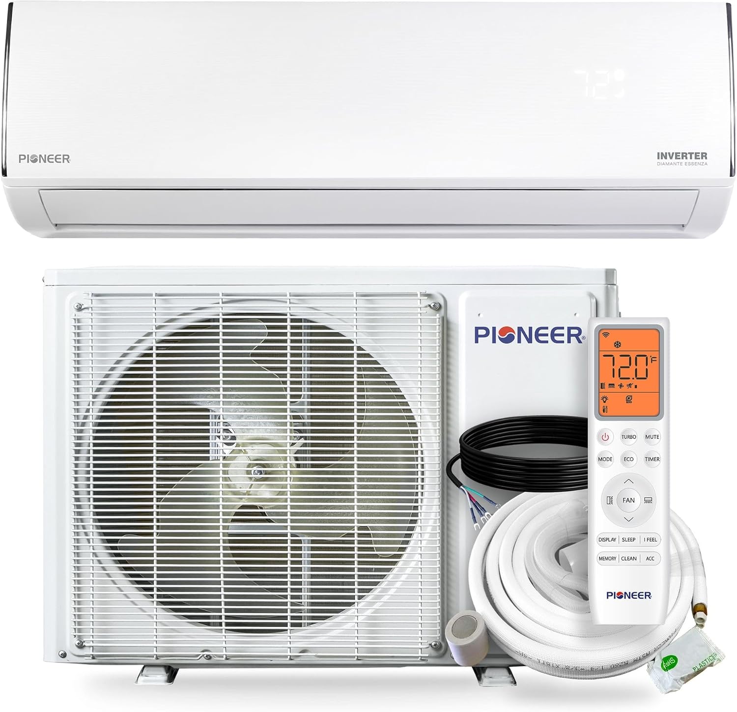 Diamante Essenza 35,000 BTU 17 SEER2 230V High-Wall Ductless Mini-Split Air Conditioner Inverter Heat Pump with 16 Ft. Kit