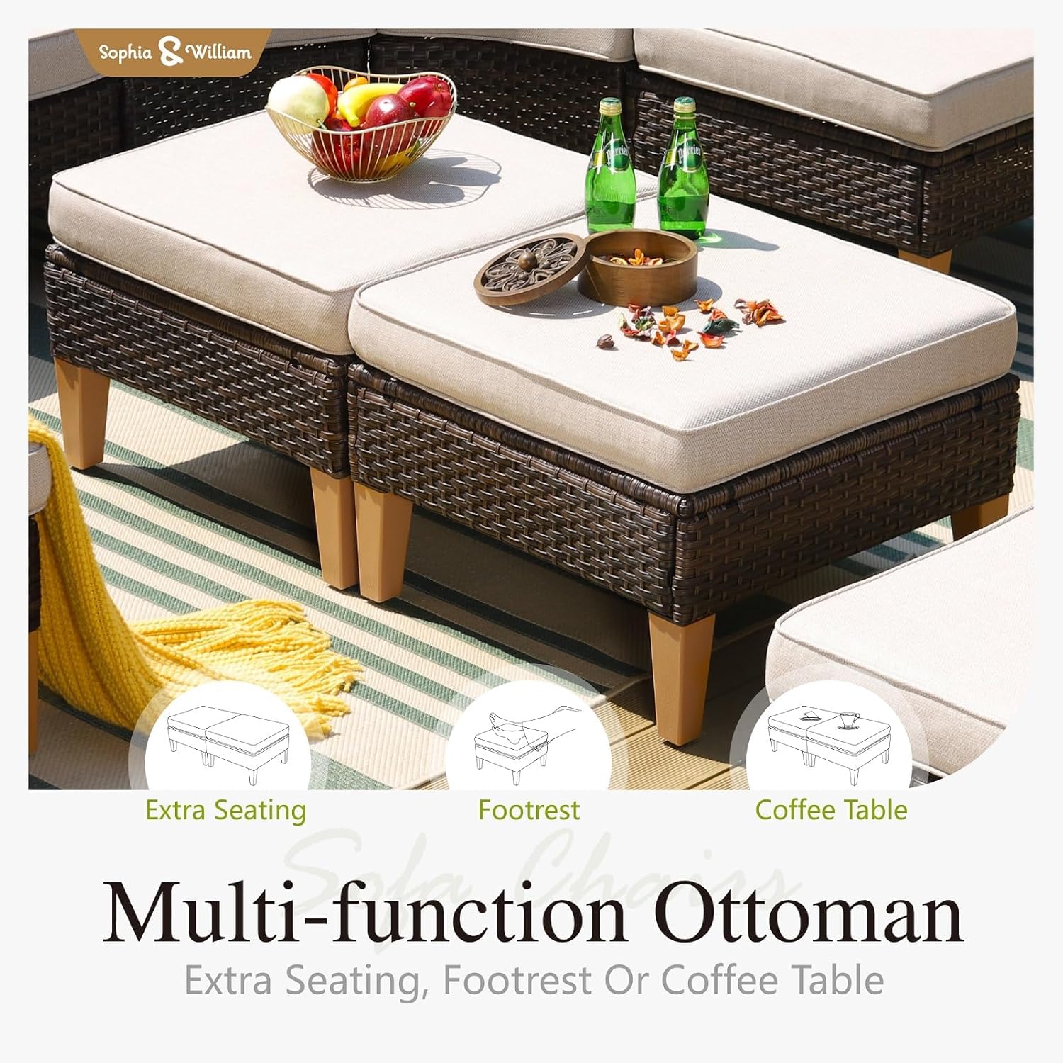 Sophia & William Patio Furniture Set with Fire Pit Table, 10 Piece Half Moon Outdoor Wicker Sectional Sofa Set, Rattan Conversation Set with 56-Inch Fire Pit Table for Backyard, Deck, Pool(Beige)