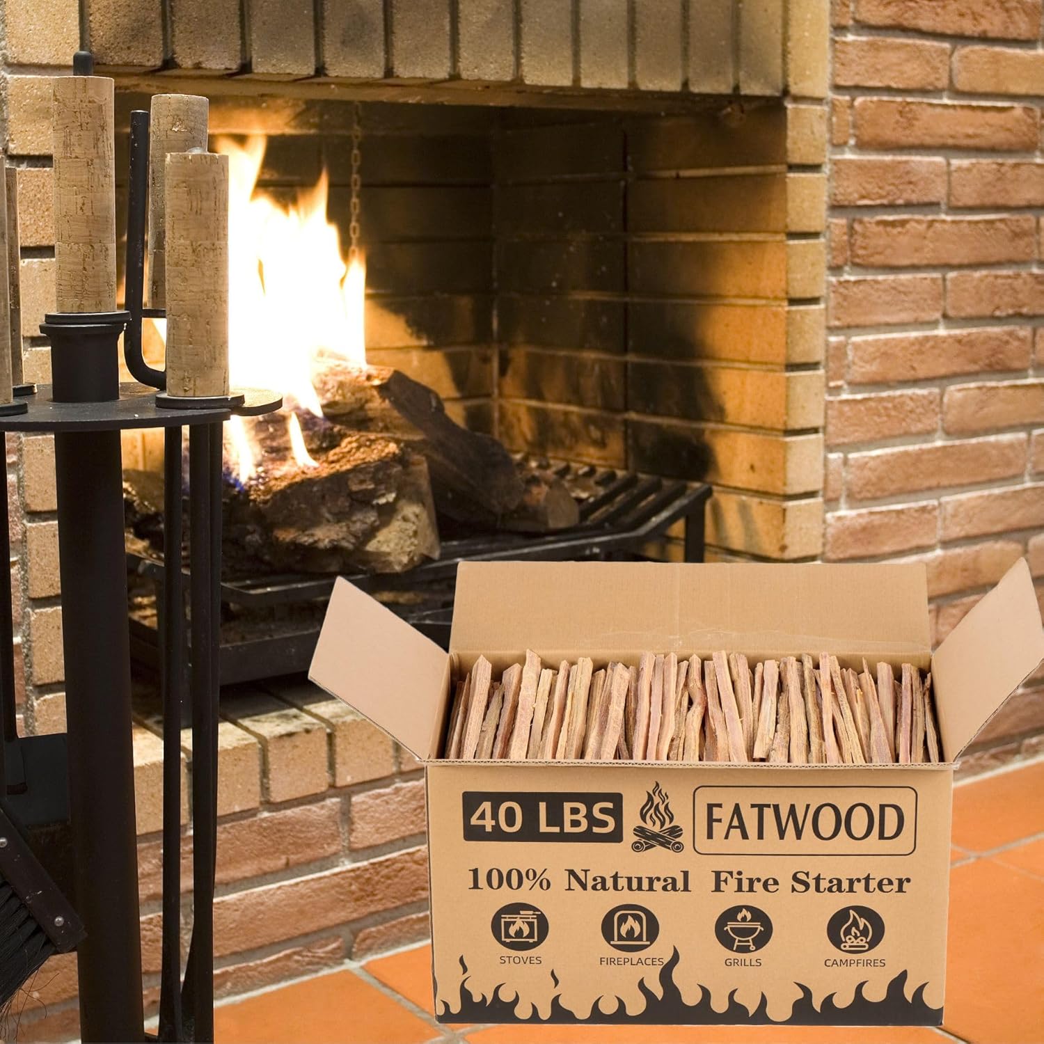 40 lbs Fatwood Fire Starter Sticks,100% Natural Pine Kindling Wood,Resin-Rich Firestarter for Campfire,Fireplace,Stove，Bonfire,Grill & Outdoor Use