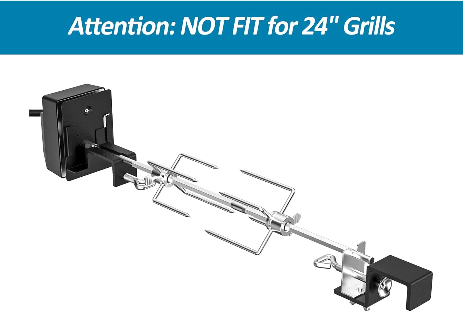 Skyflame Stainless Steel Rotisserie Kit with Heavy Duty Rotisery Motor & Accessories - Compatible with Large BGE | Kamado Joe | Pit Boss & Other Outer Diameter 21.5