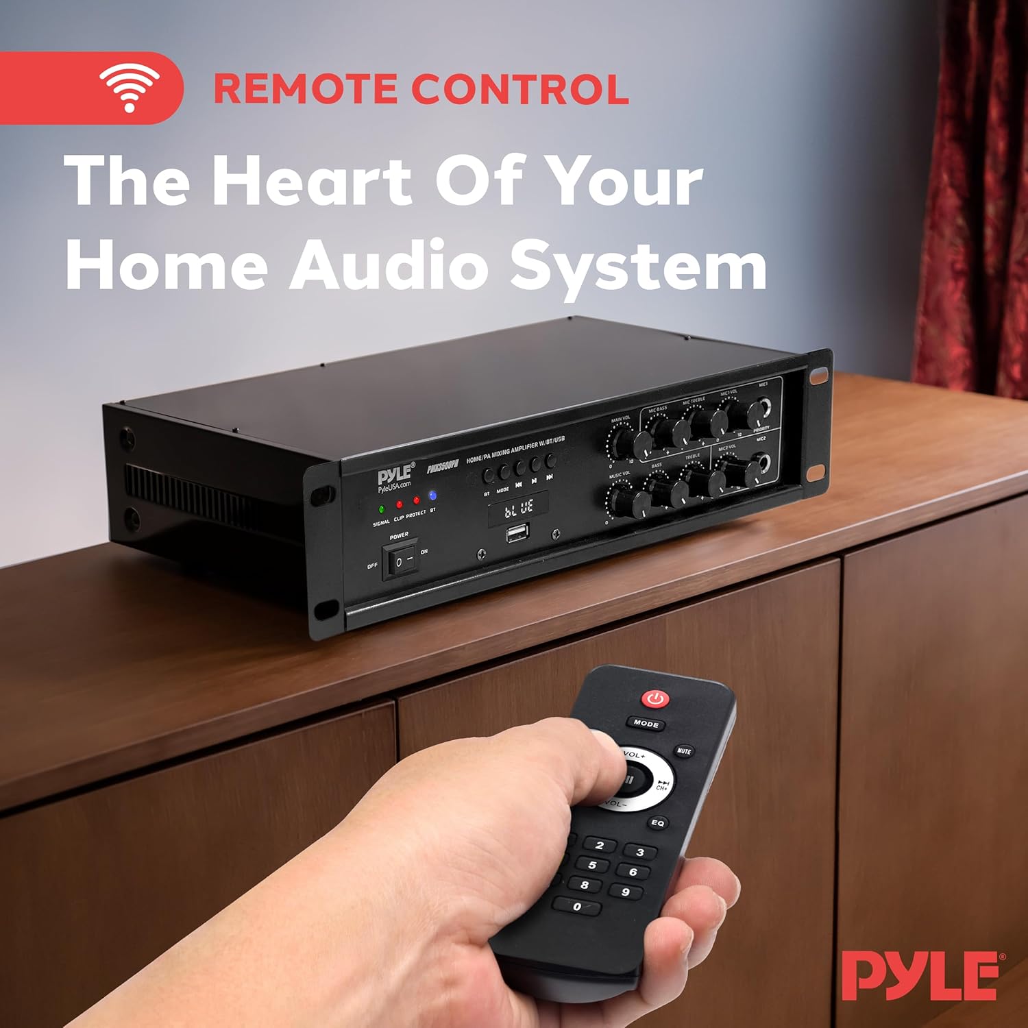 Pyle Bluetooth PA Mixing Amplifier - 500W Home Audio Rack Mount Stereo Power Amplifier, Digital LED Display, USB/AUX/Mic, Optical/Coaxial, AC-3, 70V/100V Output - PMX3500PH