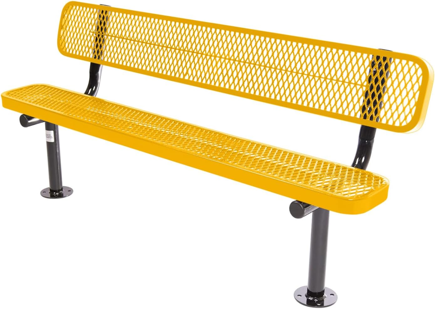COATEDOUTDOORFURNITURE Coated Outdoor Furniture Heavy-Duty Outdoor Bench Thermoplastic Coated, Expanded Metal, Commercial-Grade Seating, Made in America (Surface with Back, 6 Ft, Yellow)