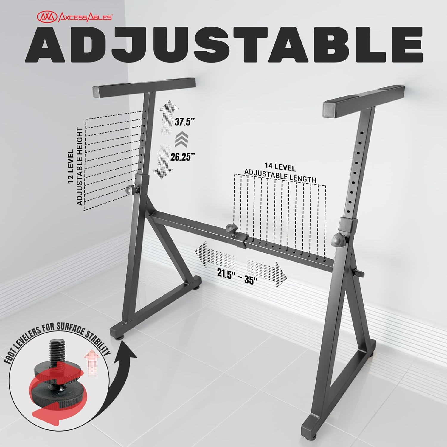 AxcessAbles Adjustable Piano Keyboard Stand and DJ Controller Desk – Removable 36