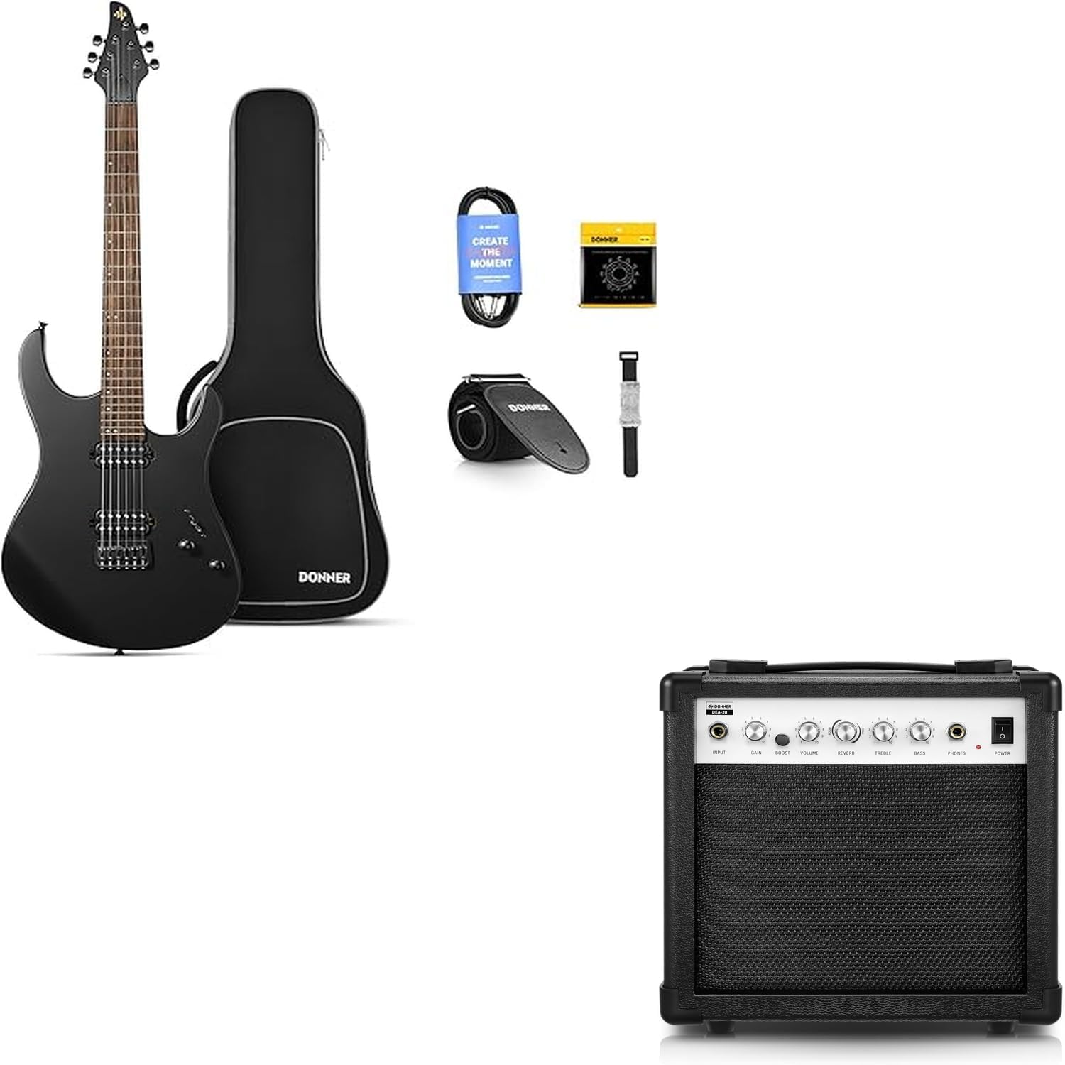 DMT-100 Solid Body Electric Guitar, 39 Inch Metal Electric Guitar, Matte Black and DEA-20 Electric Guitar Amp 20W